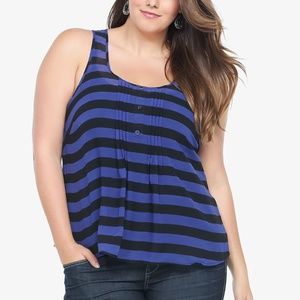 Torrid Blue & Black Striped Chiffon Tank Top Cut Out Back Size 2X